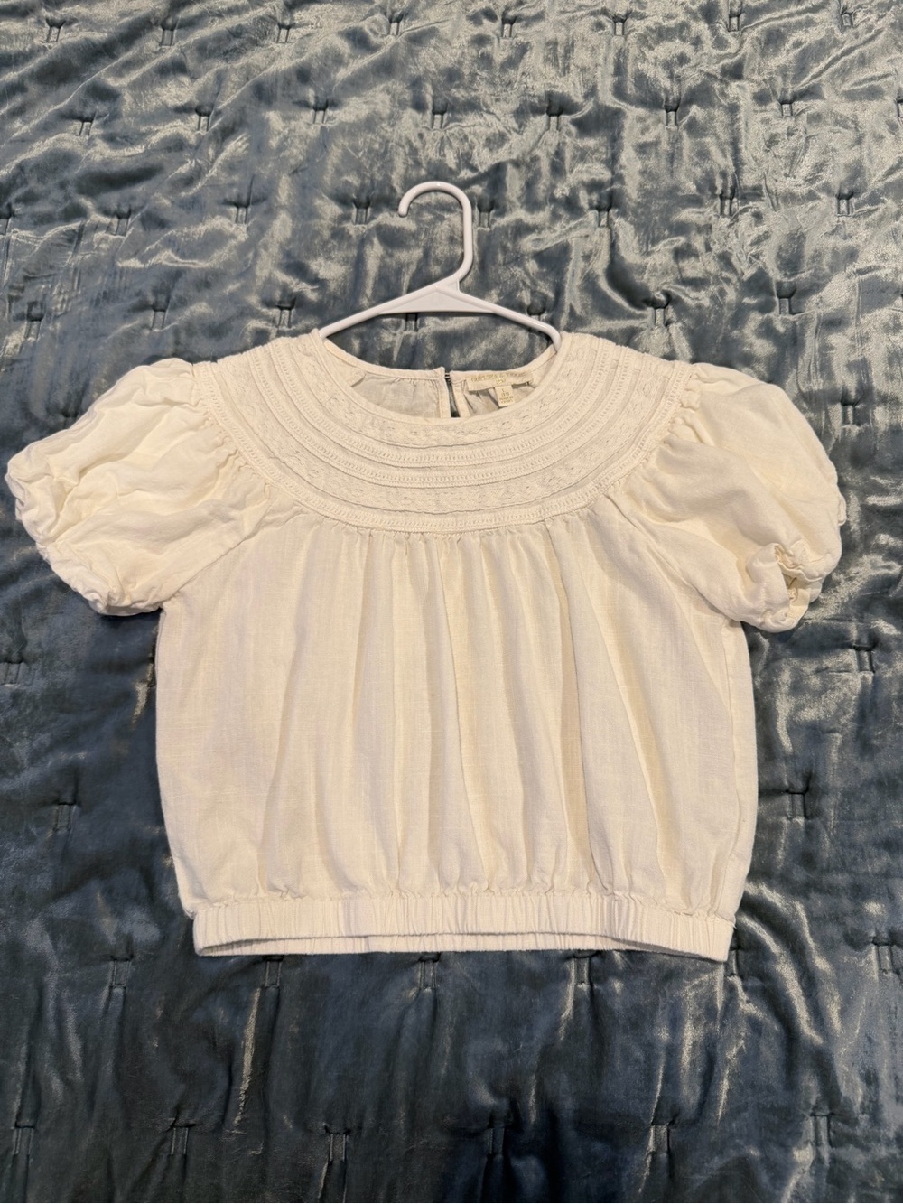 Chelsea & Violet Cream Puff-Sleeve Smocked Yoke Top